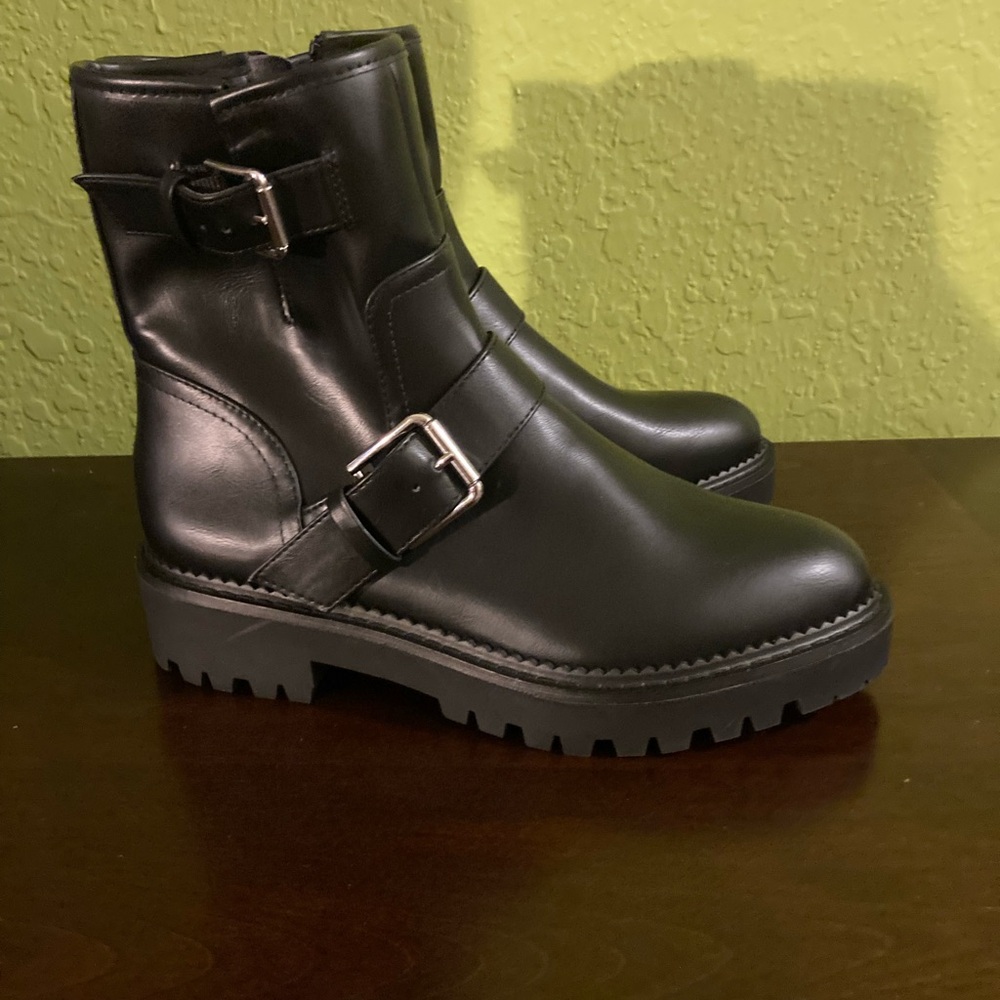 Black Bickers Leather Ankle Boots with Buckles